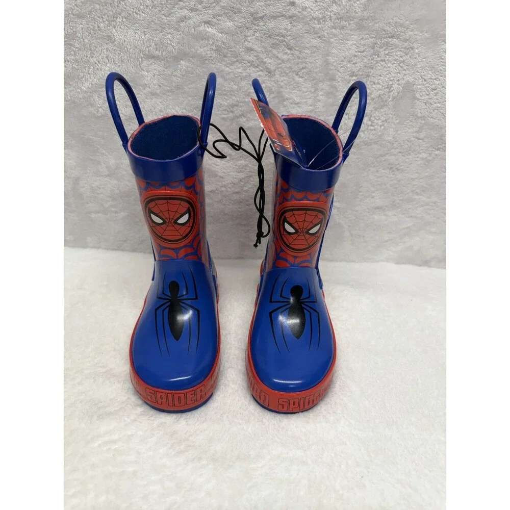 Spider-Man Rain Boots Kids Size 5 Waterproof Rubber Rain Boots Blue Red